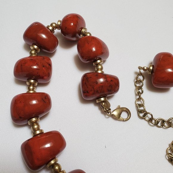 Chico's Chunky Burnt-Sienna Beads with Golden Accents - Picture 4 of 9